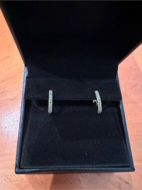 Emerald Stone Hoop Huggie Earrings